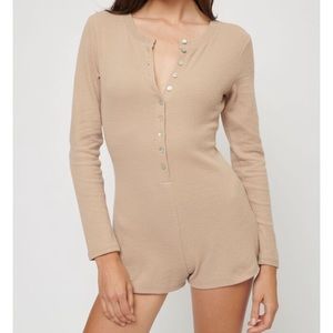 Brand New Dynamite Light Taupe Veneto Waffle Romper